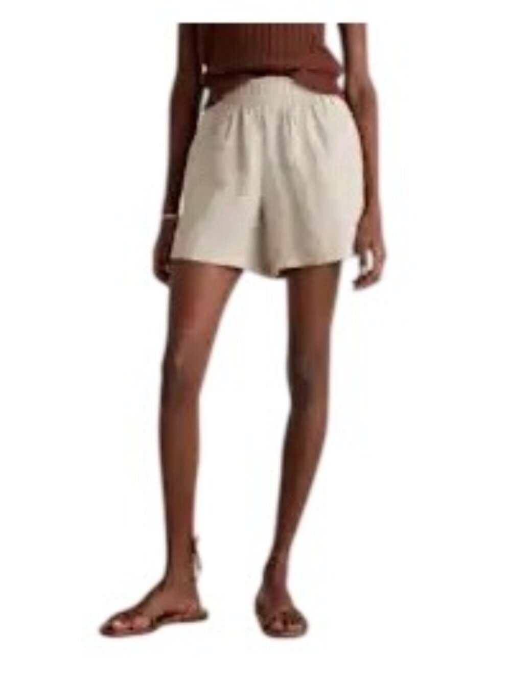 Quince 100% European Linen High-Waisted Shorts Flax SZ Medium Side Pockets NEW